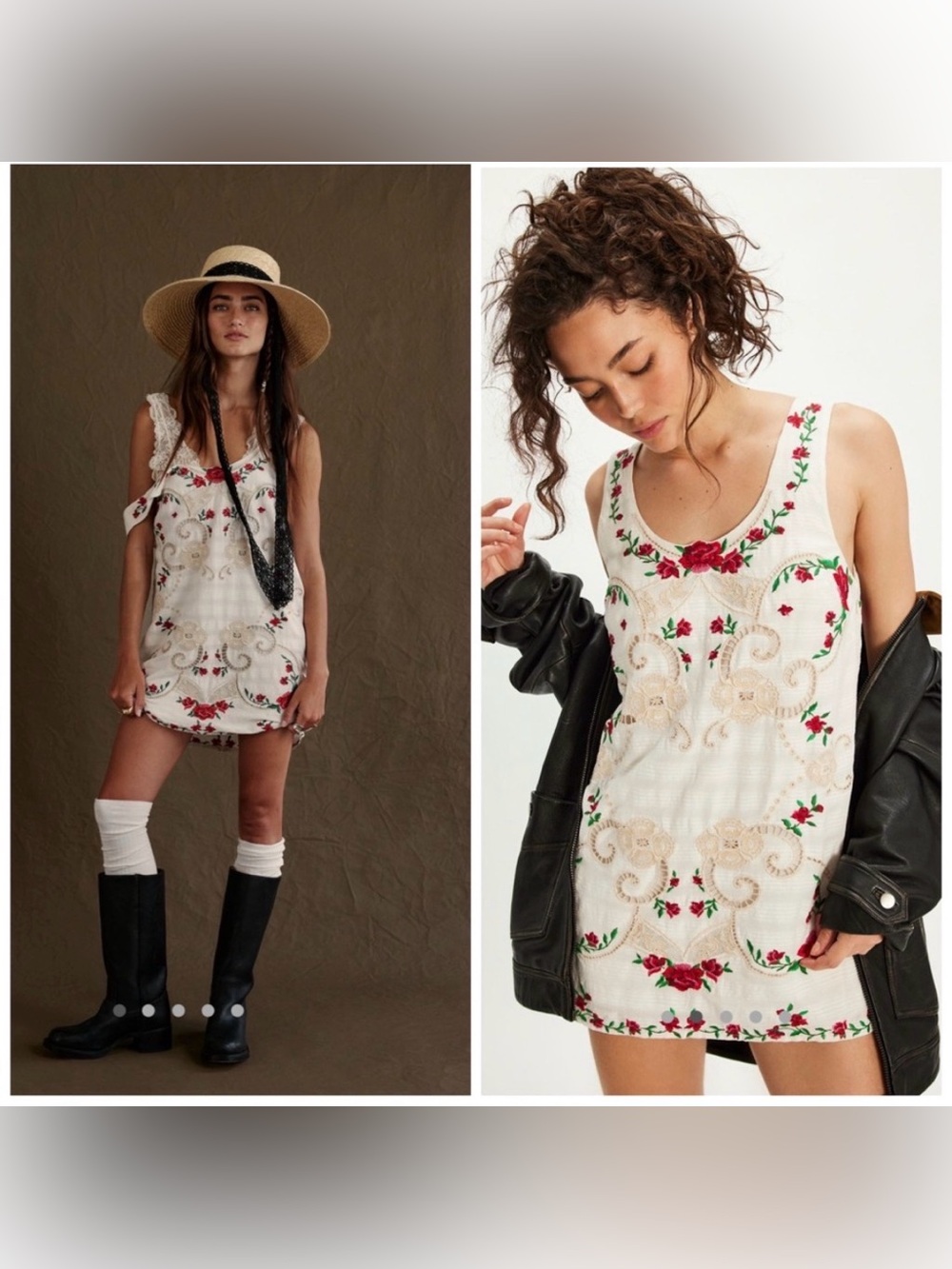 Free People Valeria Mini Dress Embroidered Floral Eyelet Rose Dress Small